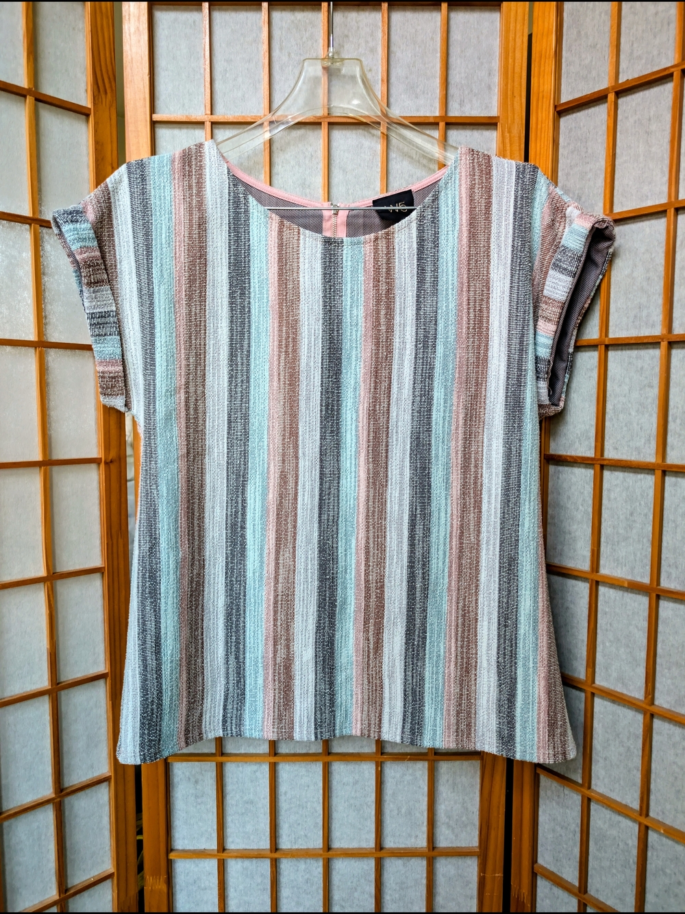 Jacquard Anthropologie Striped Top | M Medium | Round Neck Rolled Sleeve | by W5